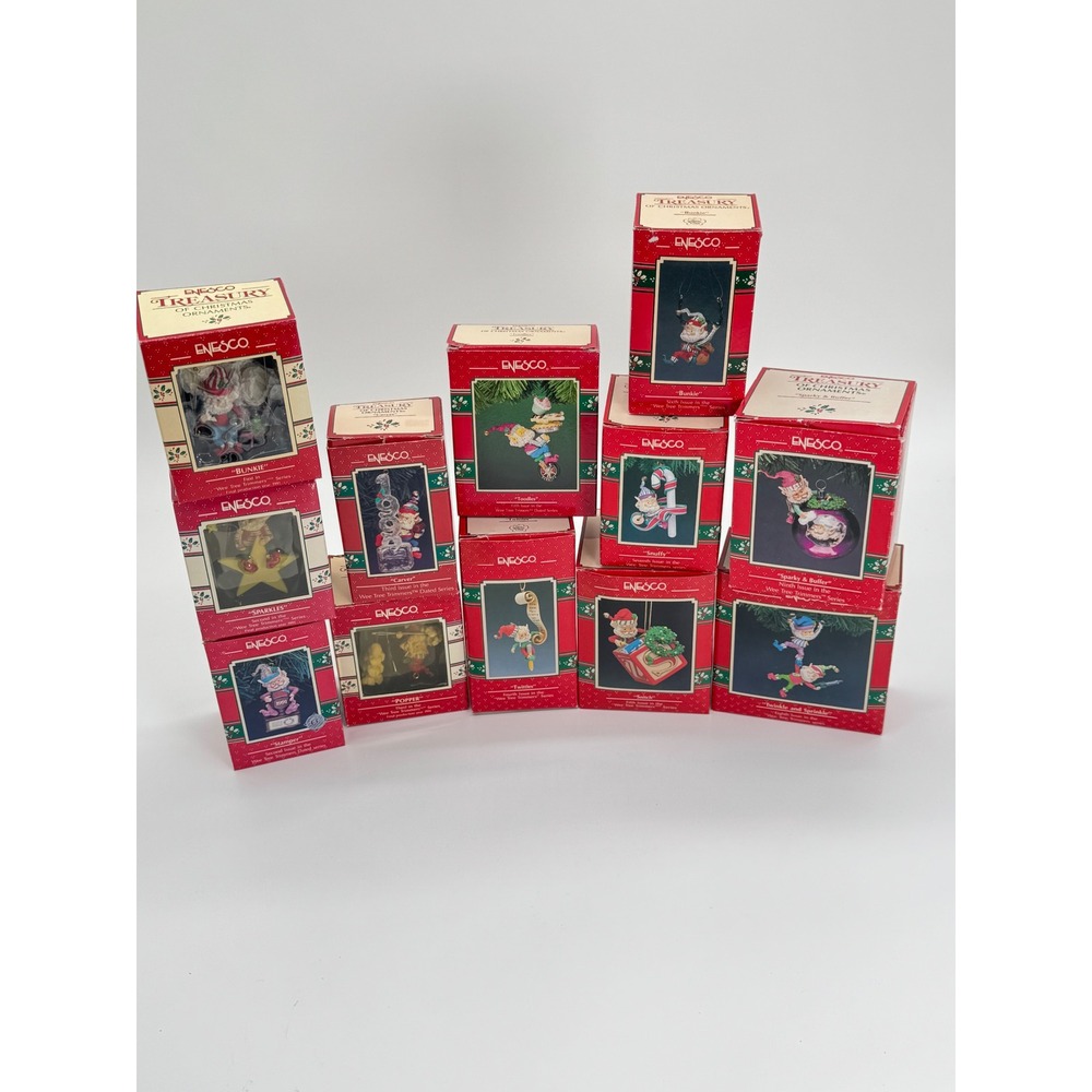 Enesco Treasury Christmas Ornaments Wee Tree Trimmers Lot 12 Boxed Issues 1-9